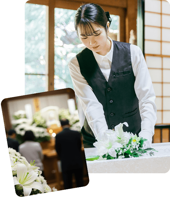 画像:葬儀のお手伝いをするメモワールスタッフ